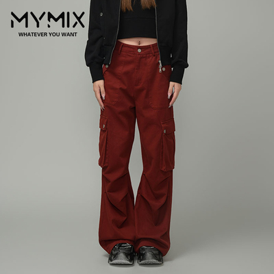 松紧腰高腰工装休闲长裤