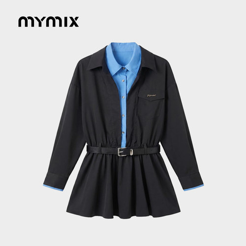 mymix26秋季撞色收腰连衣裙