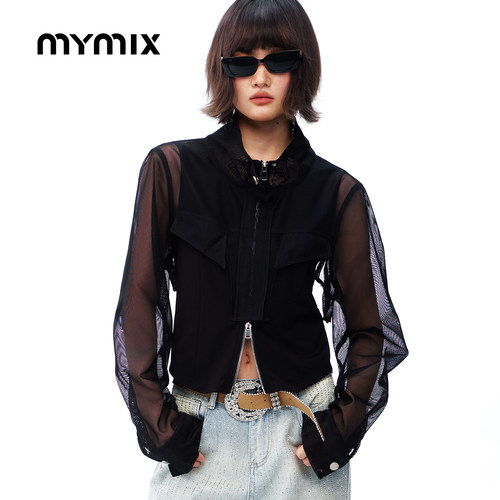 MYMIX夏季透视修身立领夹克