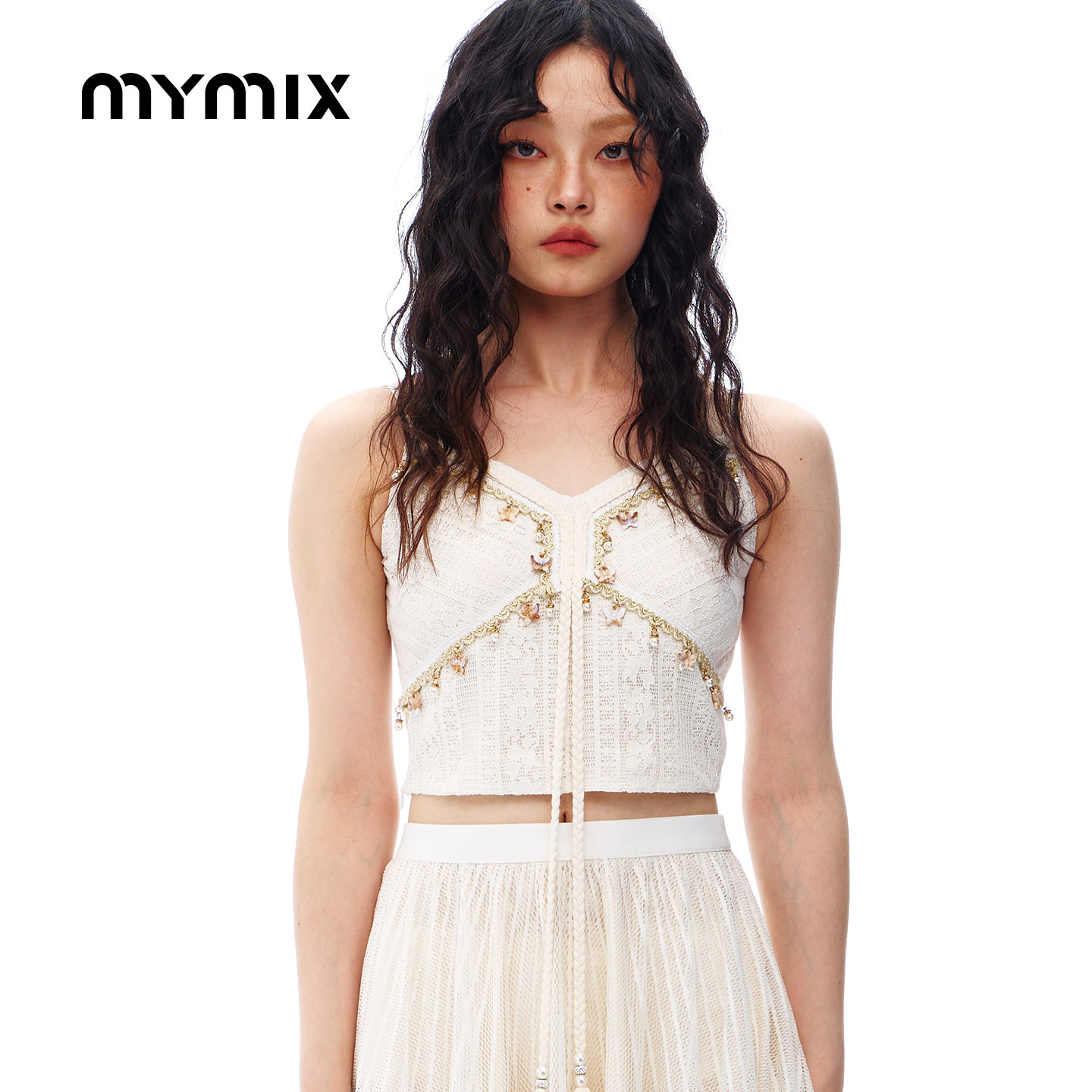 MYMIX夏季网纱修身短款吊带背心图片