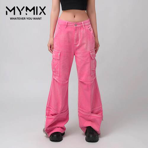 MYMIX美式复古多口袋工装牛仔裤