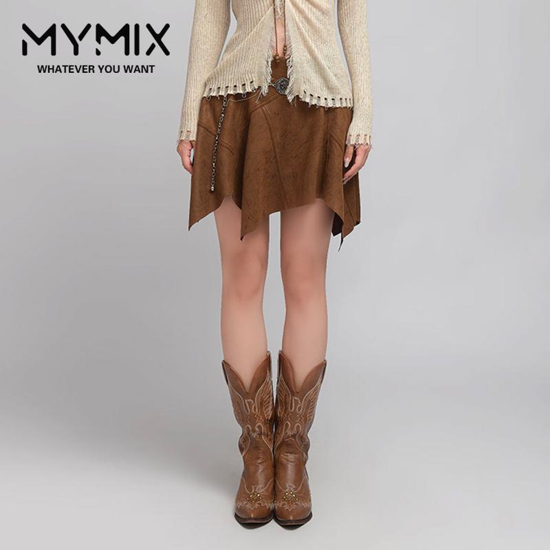 mymix黑色高腰显瘦半身裙图片