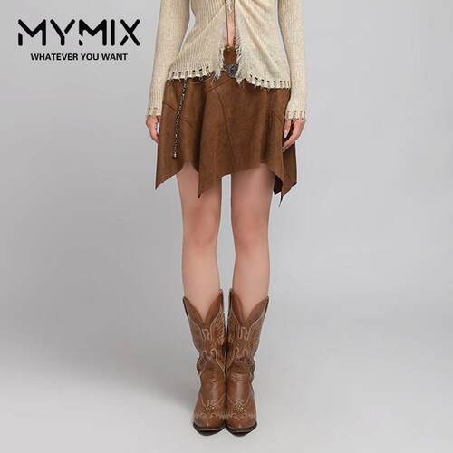 mymix黑色高腰显瘦半身裙