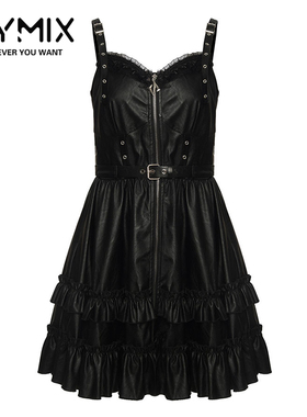 MYMIX我的组合2024冬季新款优雅气质收腰拉链黑色吊带裙连衣裙