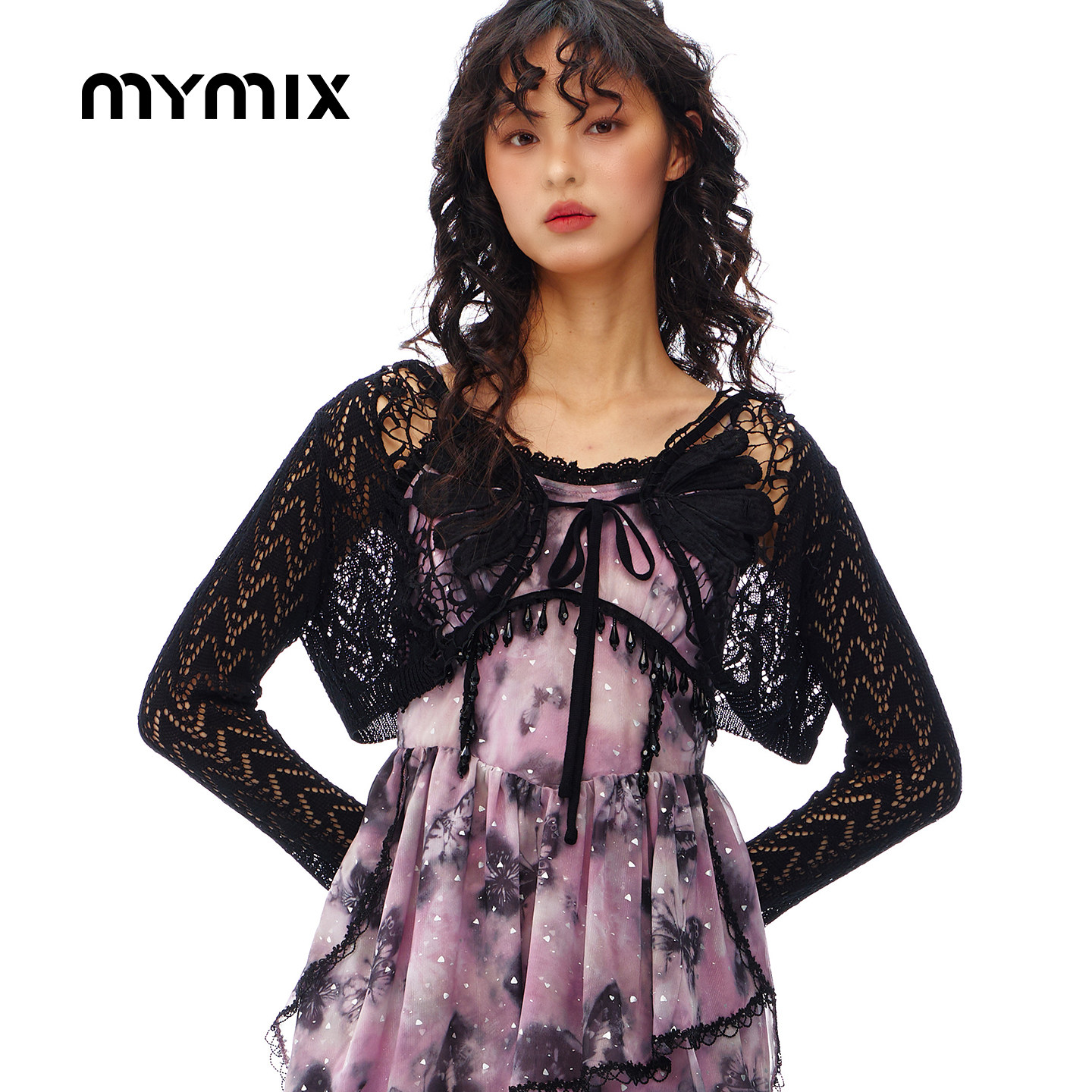 26年夏季新品MYMIX设计感短镂空透视长袖短款开衫针织衫女装