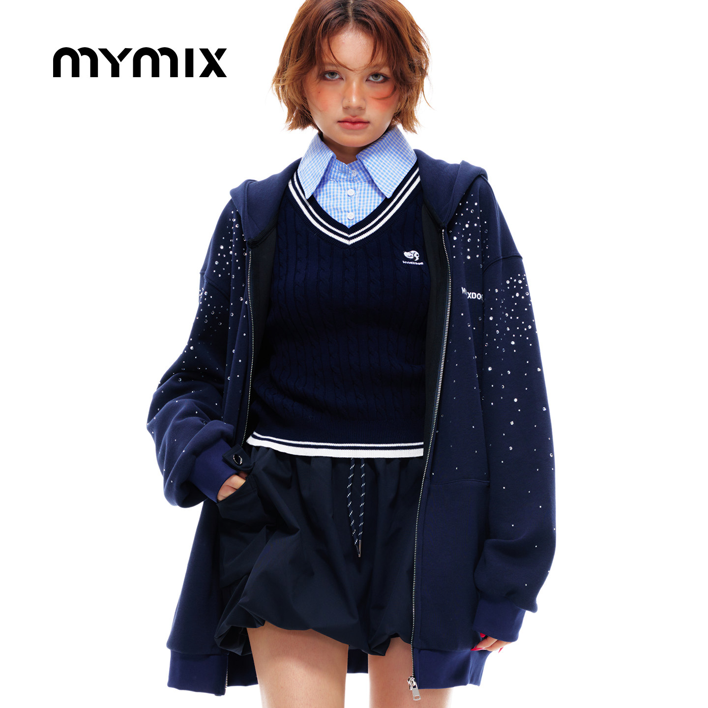 mymix26秋季烫钻连帽开衫女装图片
