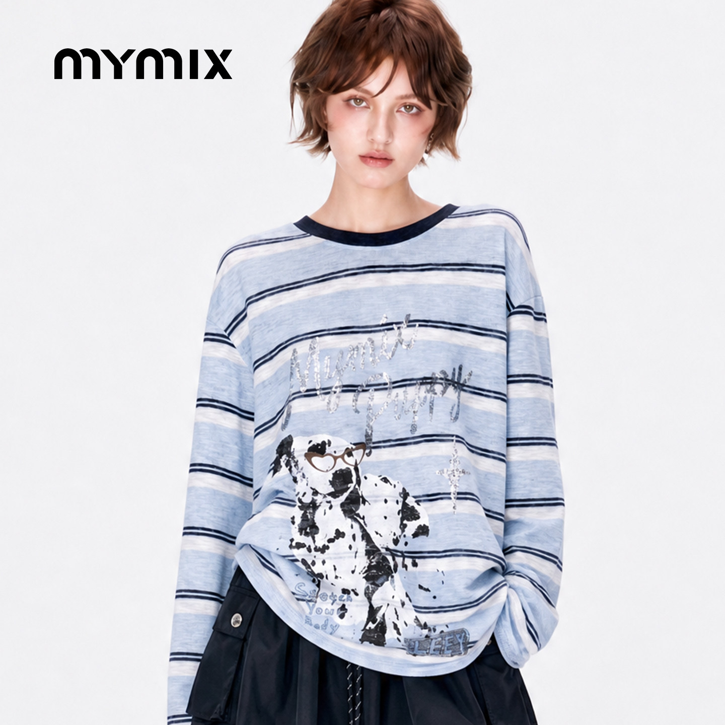 mymix26秋季条纹卡通长袖T恤图片
