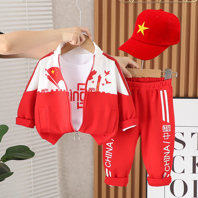 儿童中国红春秋运动服套装