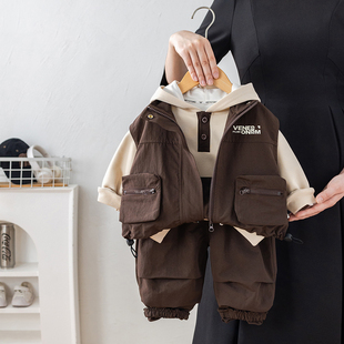 男童春秋套装宝宝春天洋气衣服婴儿童装小童春装连帽马甲三件套潮