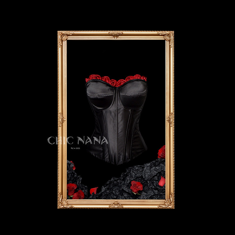 ChicNaNa「瑰夜」黑色鱼骨胸衣外穿性感高级感显瘦束腰抹胸上衣,女装/女士精品,抹胸,淘宝优惠券,粉丝福利购,淘宝优惠卷