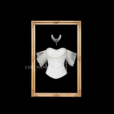 ChicNaNa「朱莉」白色重工鱼骨抹胸上衣女高级感修身显瘦胸衣上衣