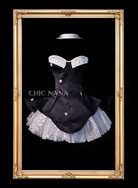 ChicNaNa「悸动」黑色烫金吊带抹胸连衣裙女修身显瘦收腰a字短裙