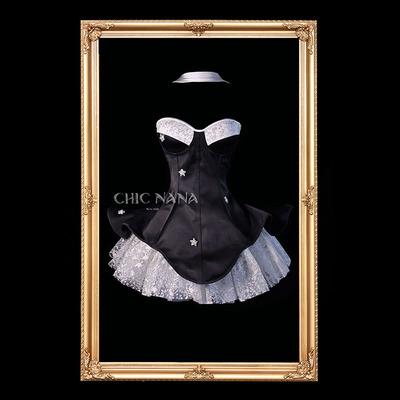 ChicNaNa「悸动」黑色烫金吊带抹胸连衣裙女修身显瘦收腰a字短裙