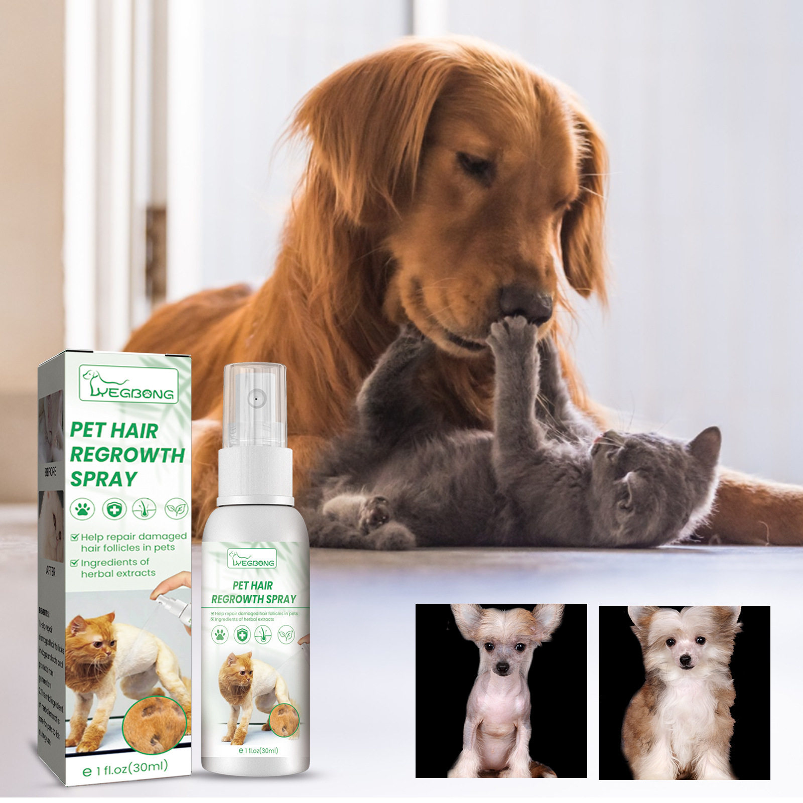 Yegbong 宠物增毛剂 猫狗毛发调理修护受损毛囊掉毛毛发护理喷剂