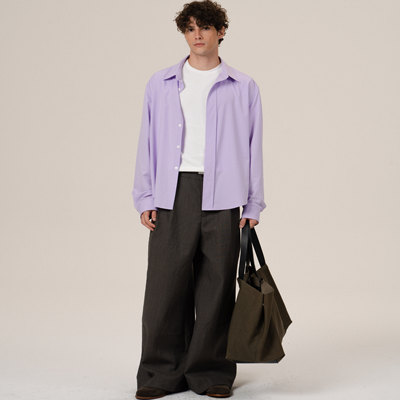 Retro21 R21 竹浆纤维抗皱休闲宽松版型淡紫色长袖衬衫