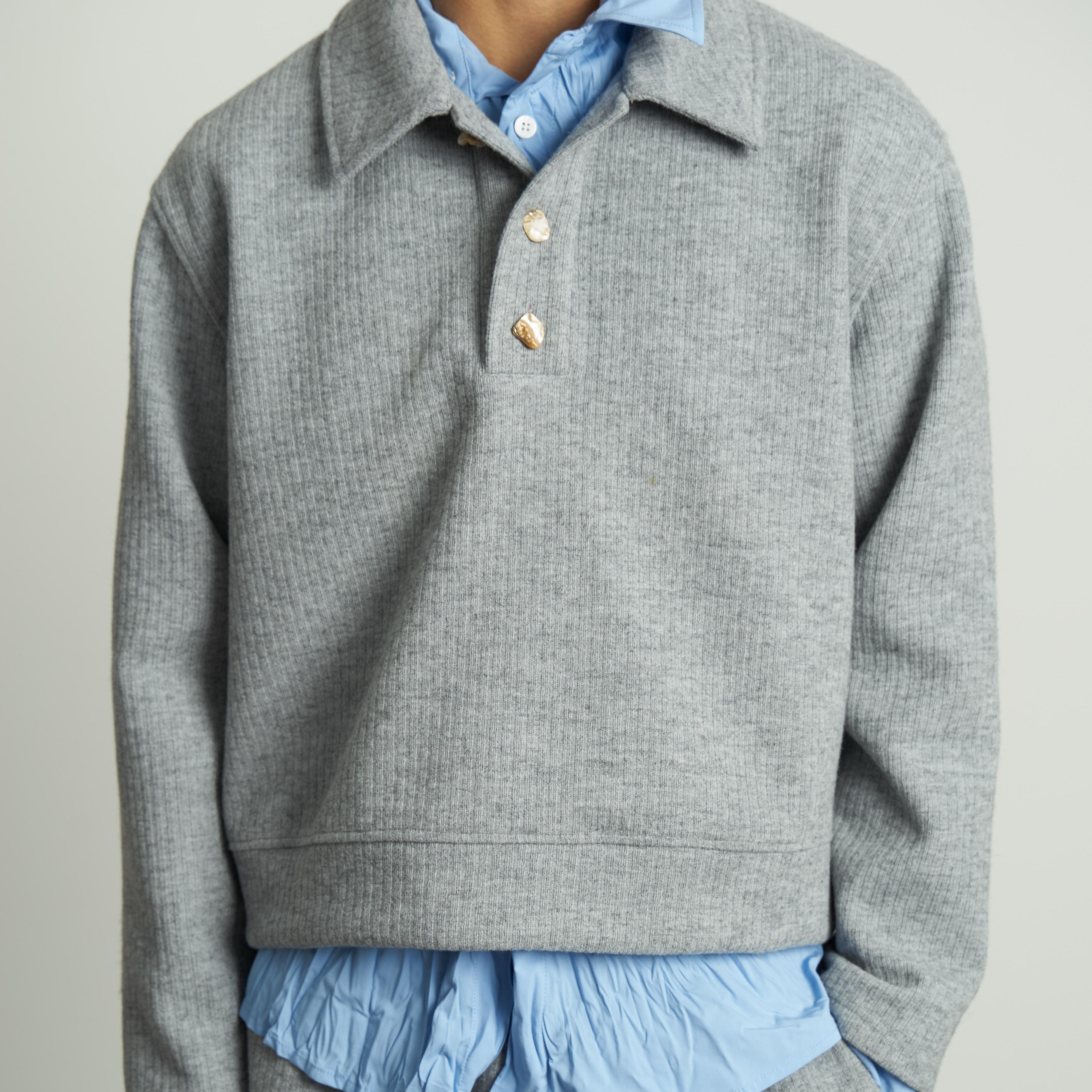 RETRO21 R21羊毛混纺polo翻领灰色毛衣