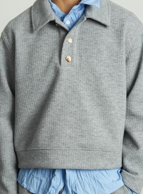 RETRO21 R21羊毛混纺polo翻领灰色毛衣