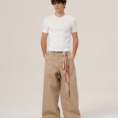 日本进口双色纱线全棉腰头毛边设计宽松阔腿裤 R21 Retro