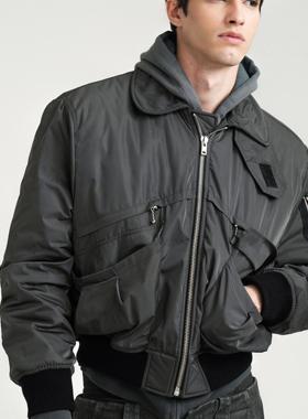 Retro 21 R21 短款多口袋尼龙灰绿色夹棉新雪丽bomber夹克