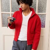 Retro 针织立领红色羊毛双拉链开衫 R21