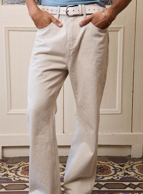 Retro 21 R21 浅卡其色双纱牛仔直筒微喇叭裤