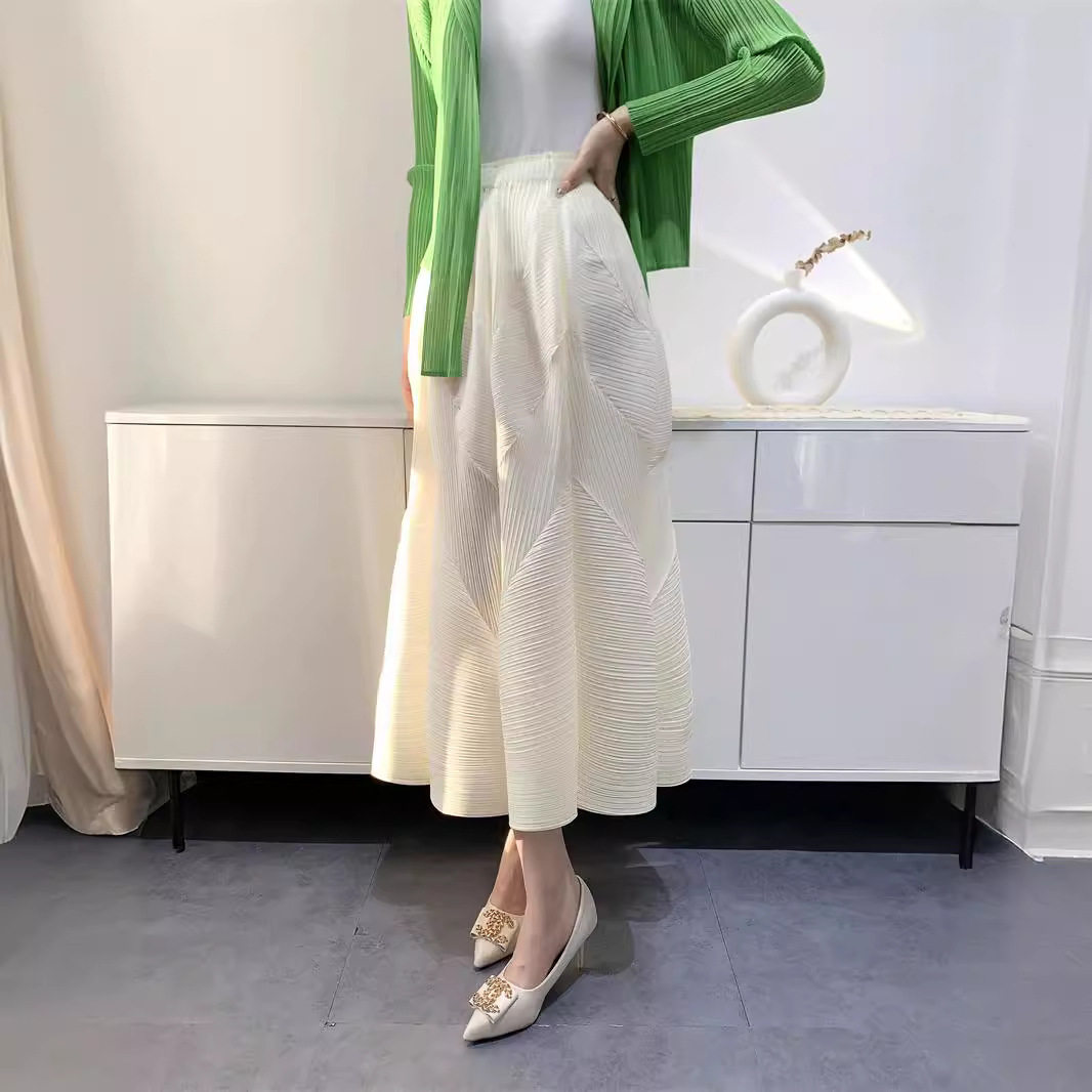 半身裙女夏中长款高温压褶工艺2025新款东南亚外贸褶皱花苞百褶裙
