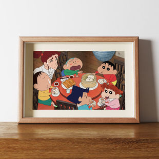 蜡笔小新可爱卡通餐厅装饰挂画客厅桌面摆画动漫卧室壁画相框摆件