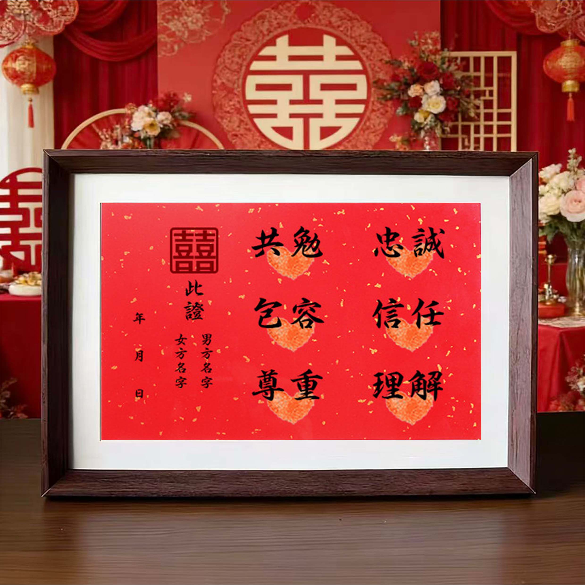 理解信任忠诚结婚婚书誓言订婚喜宴场景布置道具新婚房间装饰摆台