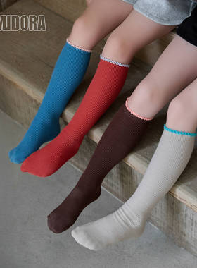 宝宝小腿袜高筒袜儿童袜子女童中筒袜半膝半腿袜蓝色长筒袜及膝袜