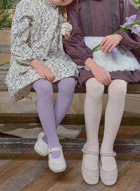 连体袜女童打底裤配裙子秋白色儿童连裤袜中大童宝宝无骨紫色袜裤