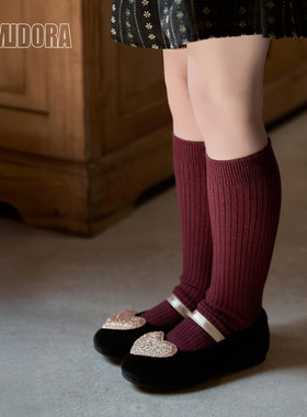 儿童袜子长筒袜秋冬宝宝红色加绒长筒袜冬季加厚保暖中筒袜亲子袜