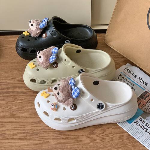 泡芙洞洞鞋女款夏季厚度舒适外穿2025厚底增高一脚蹬EVA凉鞋拖鞋