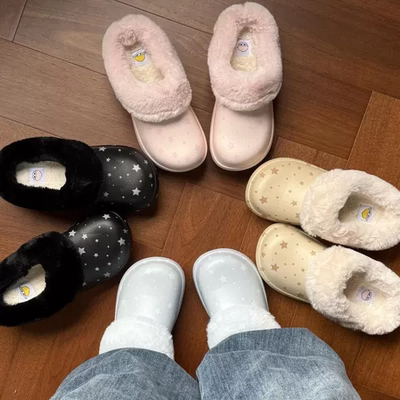 星星厨师鞋女秋冬季外穿防滑防水eva棉拖鞋冬天居家加绒保暖棉鞋