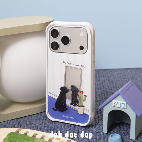 dokdatdap小狗照镜液态款原创iPhone18pro手机壳个性创意适用苹果17pro手机壳可爱新款手绘卡通苹果小众设计