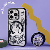 dokdatdap猫咪花丛原创iPhone15promax手机壳磁吸个性 卡通苹果13潮小众女生 黑白趣味适用苹果14pro磁吸壳新款