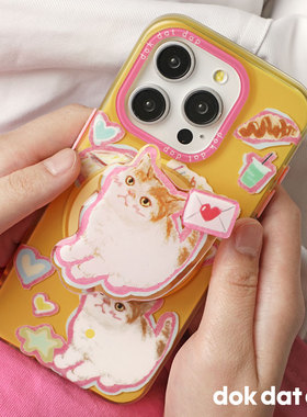 猫咪苹果17手机壳原创苹果15promax手机壳磁吸个性可爱适用iPhone14pro磁吸壳新款插画卡通苹果16磨砂小众13