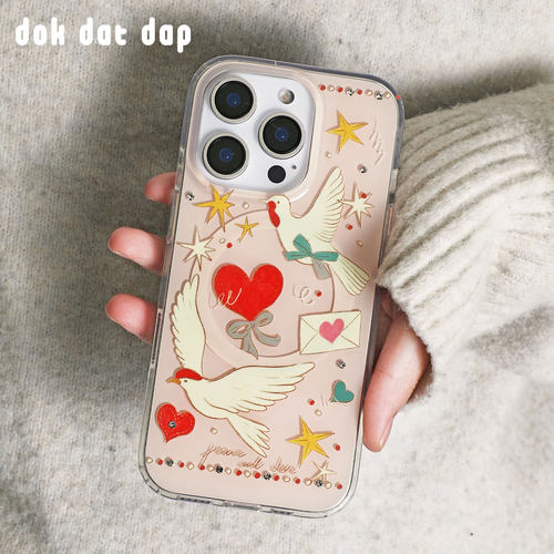 dokdatdap和平爱心鸽原创iPhone17pro手机壳磁吸个性趣味适用苹果16pro磁吸壳带钻可爱卡通苹果14潮流小众15