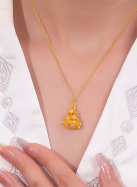 仿真黄金色葫芦莲花莲心秘语吊坠