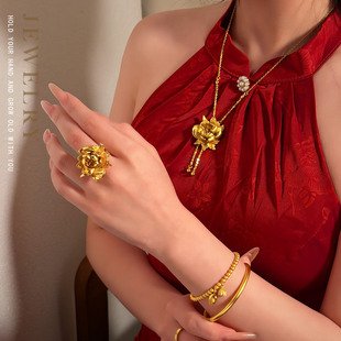 新款新娘结婚婚庆项链牡丹花套装婚礼饰品仿真三金摆台