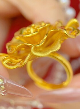 新大气牡丹花镀金仿真黄金戒指女