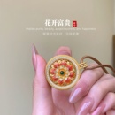 新款 仿真黄金高级感项链珐琅镶钻罗盘吊坠 新中式 花开富贵项链女款