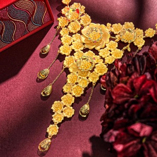 新中式珠宝繁花似锦镀金色项圈项链结婚仿真黄金假三金婚庆饰品