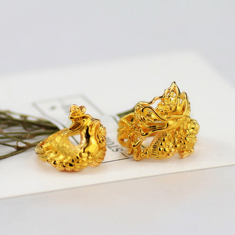 新款龙凤铜镀金结婚对戒之凤戒黄金戒黄金龙戒款结婚对戒活口戒指