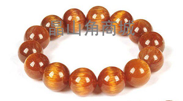 晶山角商城天然铜发晶猫眼圆珠手链AA16MM，规格齐全