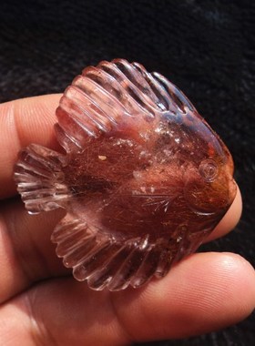 晶山角商城天然钛晶金发晶小鱼吊坠 高44×44×10mm19g