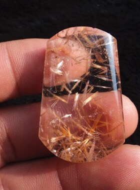 晶山角商城天然钛晶金发晶顺发无事牌吊坠 38×27×10mm 17.7g