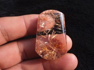 晶山角商城天然钛晶金发晶顺发无事牌吊坠 17.7g 38×27×10mm