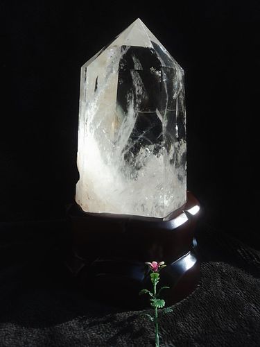 晶山角天然白水晶柱蓝针水晶柱摆件290×125mm4.95kg净高240mm