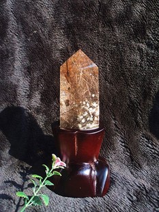 晶山角商城天然钛晶柱 发晶柱 水晶柱摆件160*40*30mm净高90mm