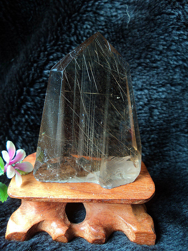 晶山角商城天然金发晶水晶柱 幽灵柱摆件95×55×30mm净高65mm